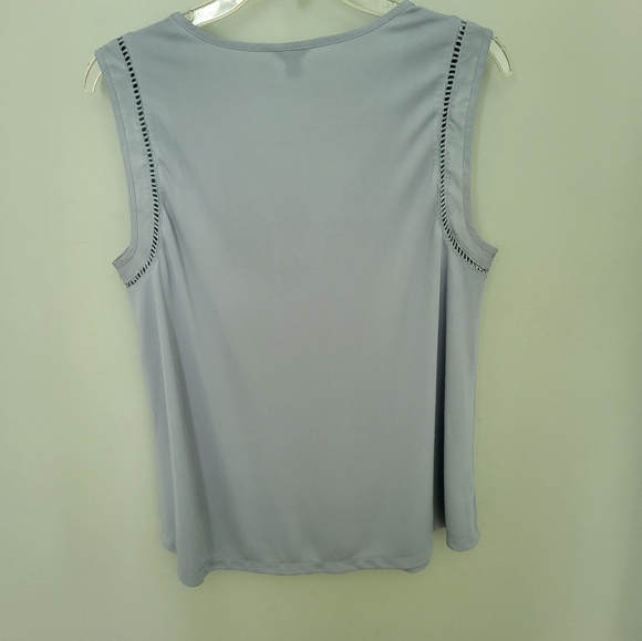 Ann Taylor Split V Neck Perforated Sleeveless Tank Top Layering Blue - Picture 3 of 5